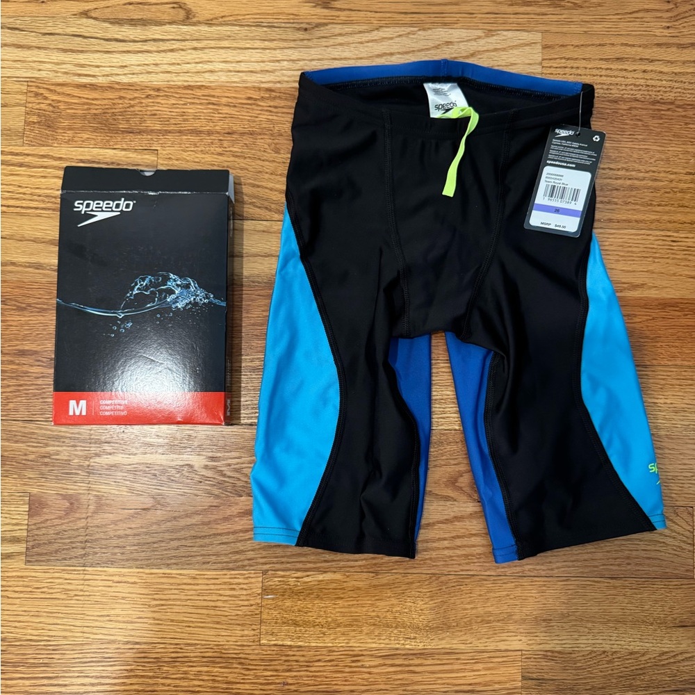 Speedo Black and Blue Swim Trunks Performance - Size 26 Kids Eco Splice Jammer
